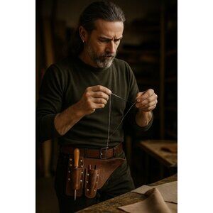 Vintage Leather Tool Belt Holster | 3-Pocket Riveted Carpenter or Stylist Pouch